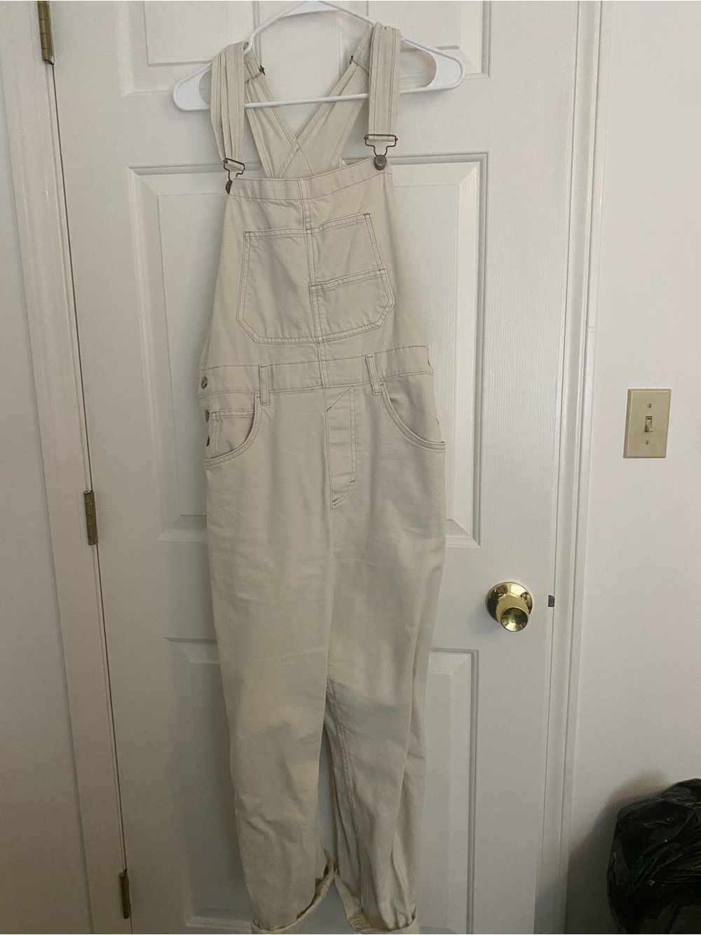 We The Free Cream Ziggy Denim Overalls with Cross-Back Straps
